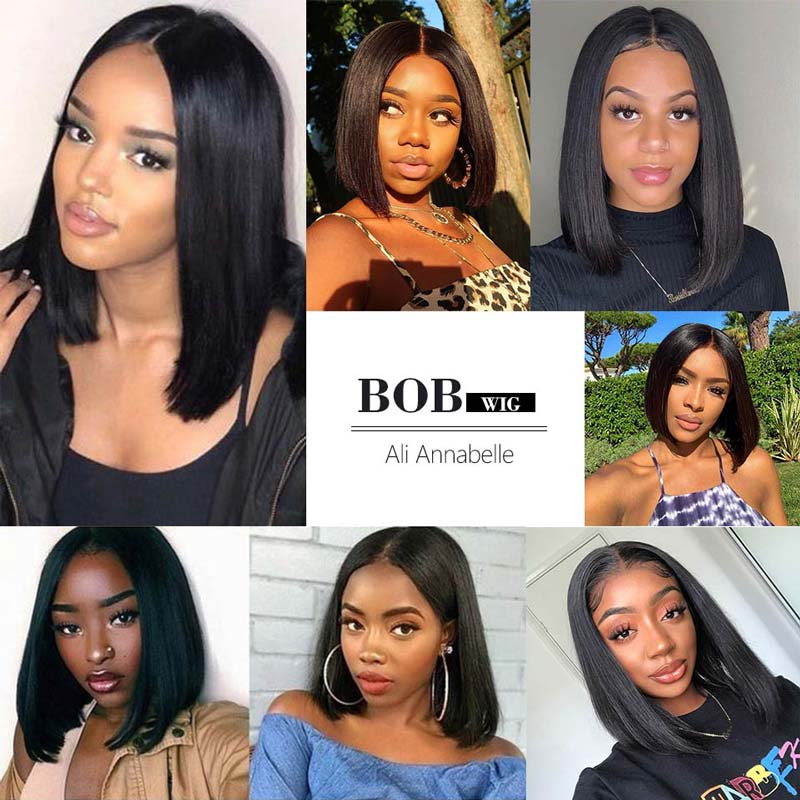 Ali Annabelle Brazilian Quick Weave Short Bob Wigs Straight Lace Front Human Hair Wig