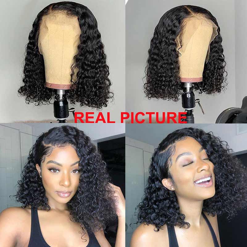 Brazilian Deep Wavy Short Bob Lace Front Human Hair Wigs-9