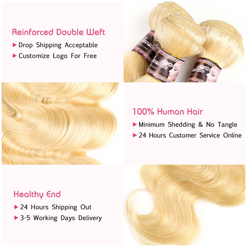 Ali Annabelle 613 Body Wave Human Hair Bundles with Lace Frontal Honey Blonde Hair Weave For Black Women