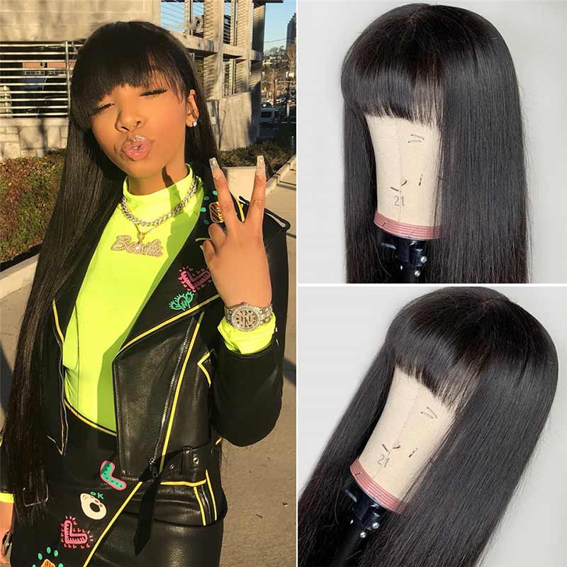 Ali Annabelle Brazilian Full Machine Made Straight Human Hair Wigs With Bangs