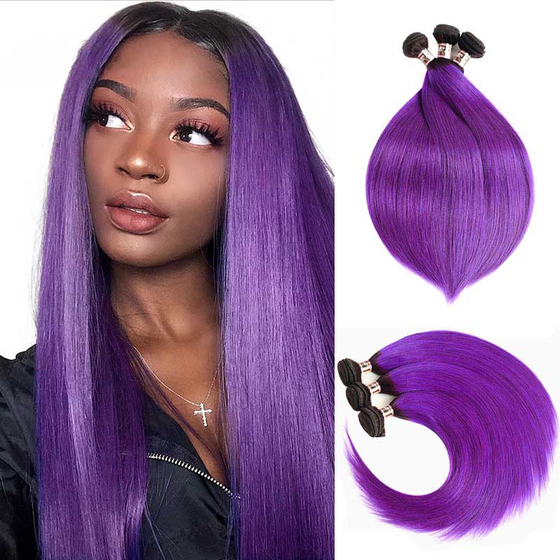 Ali Annabelle Hair Ombre 1B/Purple Virgin Brazilian Straight Human Hair Weave 3 Bundles