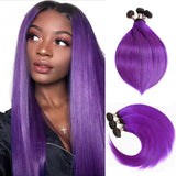 Ali Annabelle Hair Ombre 1B/Purple Virgin Brazilian Straight Human Hair Weave 3 Bundles