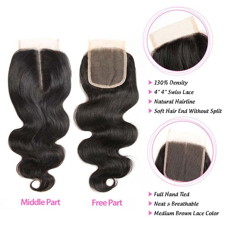 Ali Annabelle Peruvian Body Wave Hair With 4x4 Lace Closure Virgin Human Hair Bundles With Closure