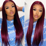 Ali Annabelle 4x4 Burgundy Red PrePlucked 99J Lace Closure Human Hair Wigs
