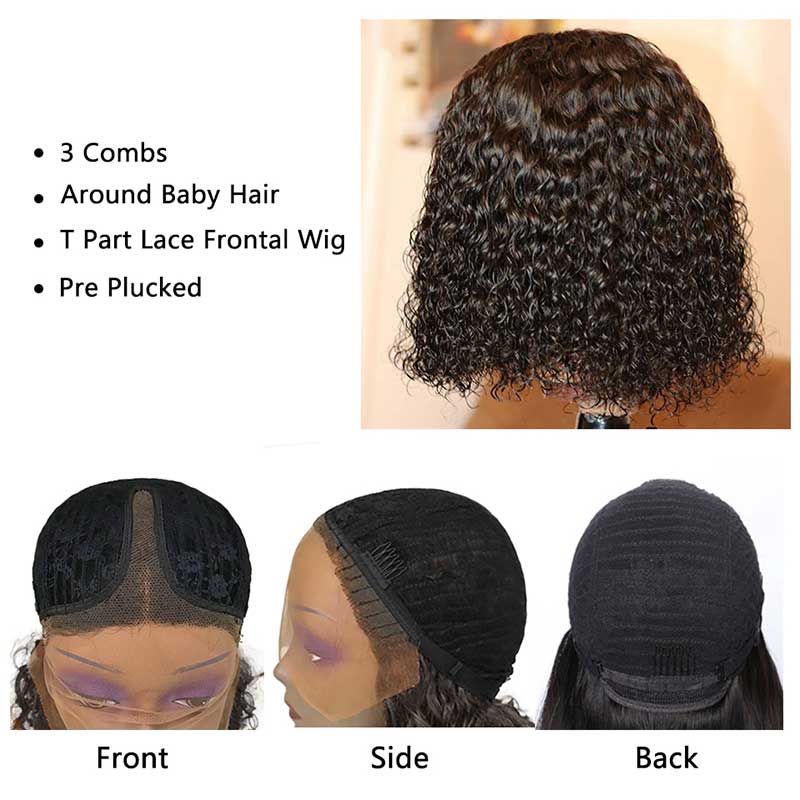 Ali Annabelle T Part Pre Plucked Short Curly Blunt Cut Bob Human Hair Wigs
