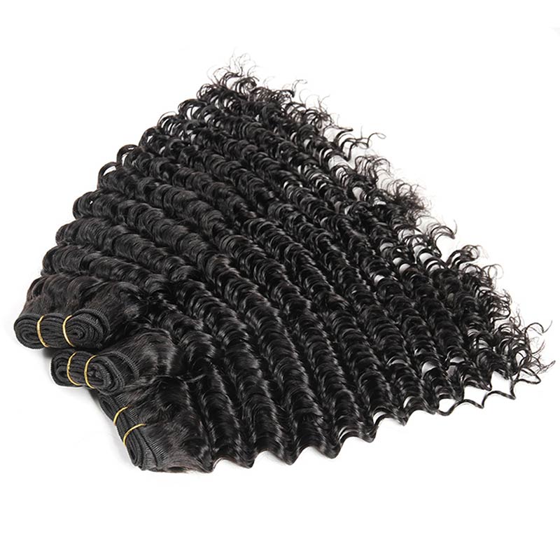 Malaysian Deep Wavy Human Hair Bundles With Lace Closure-8