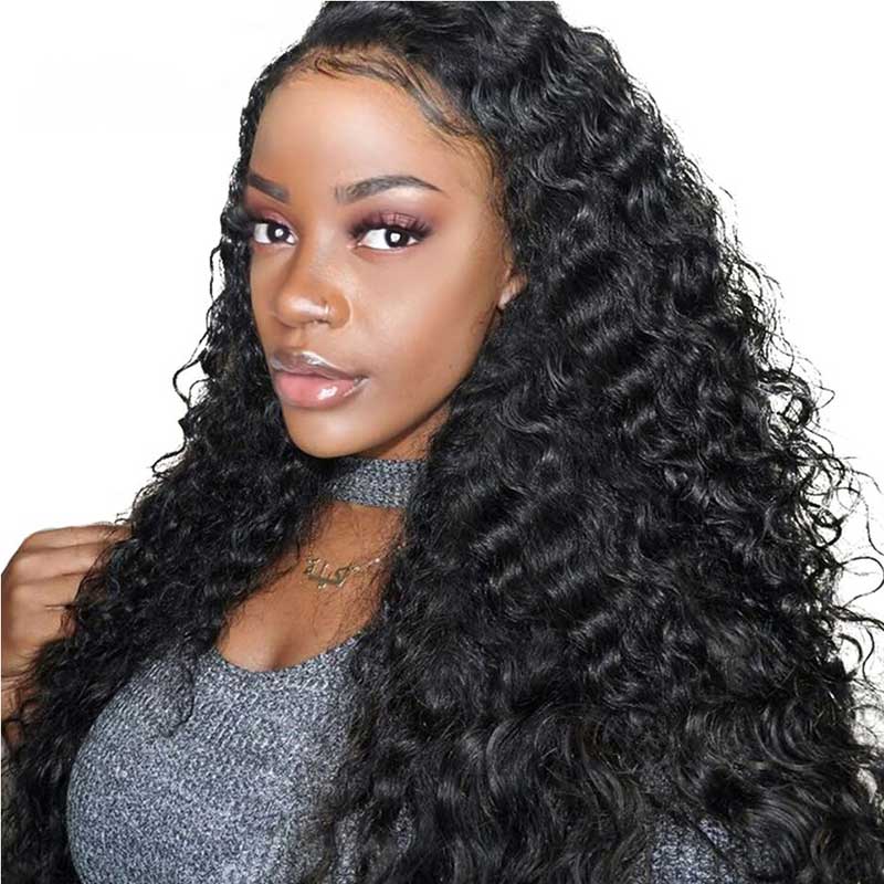 Ali Annabelle Deep Curly 13x4 Transparent Glueless Lace Front Wig Human Hair Wigs