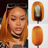 Ginger Orange Short Bob Wig Pure Color Straight Bob 4x4 Lace Closure Wig