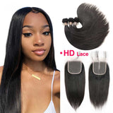 Ali Annabelle Malaysian Straight Human Hair Bundles With HD Lace Closure