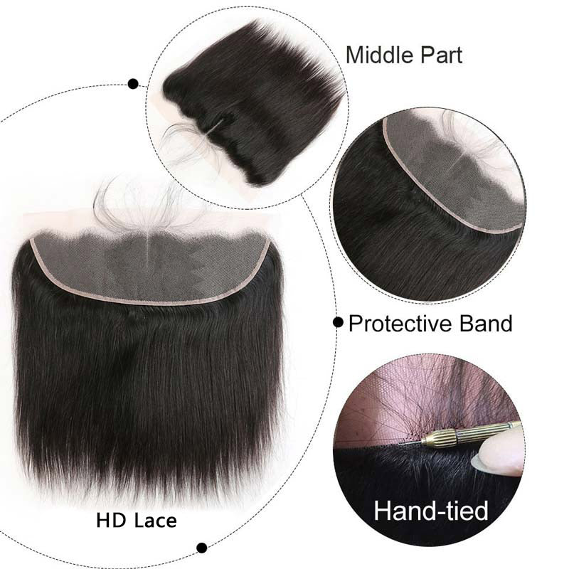 Ali Annabelle 13x4 Lace Frontal HD/Medium Brown Lace Alone 10"-22" Straight Human Hair Closure