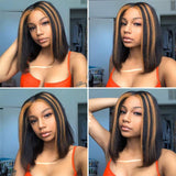 Ali Annabelle Highlight Straight BOB Wig 4/27 Short Human Hair Wigs 4x4 Lace Closure Wig