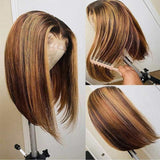 Ali Annabelle Highlight Straight BOB Wig 4/27 Short Human Hair Wigs 4x4 Lace Closure Wig