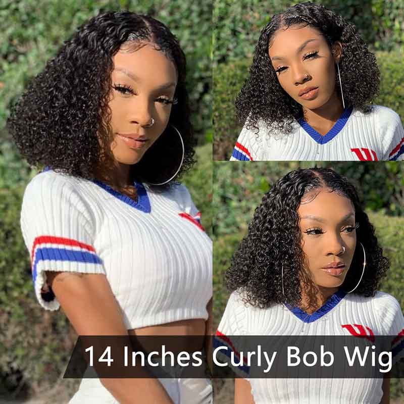 Ali Annabelle T Part Pre Plucked Short Curly Blunt Cut Bob Human Hair Wigs