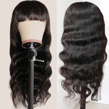 Machine Made Body Wavy Human Hair Wigs With Bangs-6