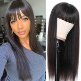 Brazilian Full Machine Made Straight Human Hair Wigs With Bangs-6