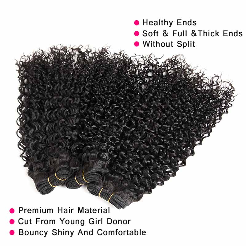 Ali Annabelle Virgin Human Hair Weave 10-26inch Kinky Culry Hair Bundles with 4x4 Swiss Lace Closure