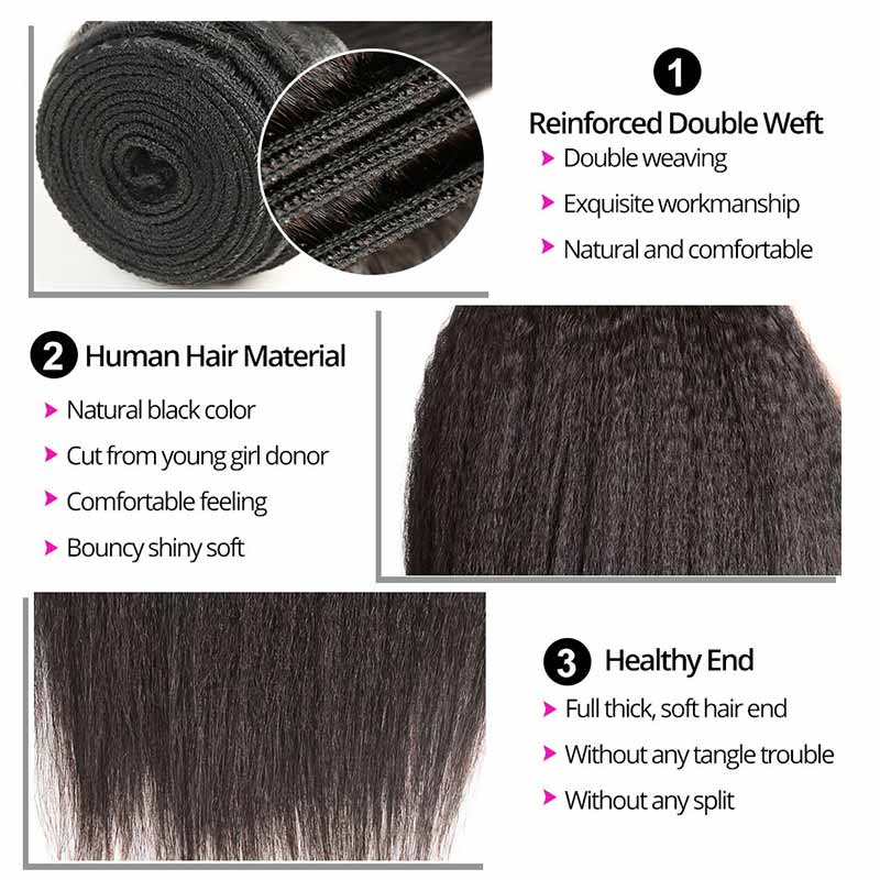 Ali Annabelle Brazilian Remy Kinky Straight Human Hair Weave Bundles