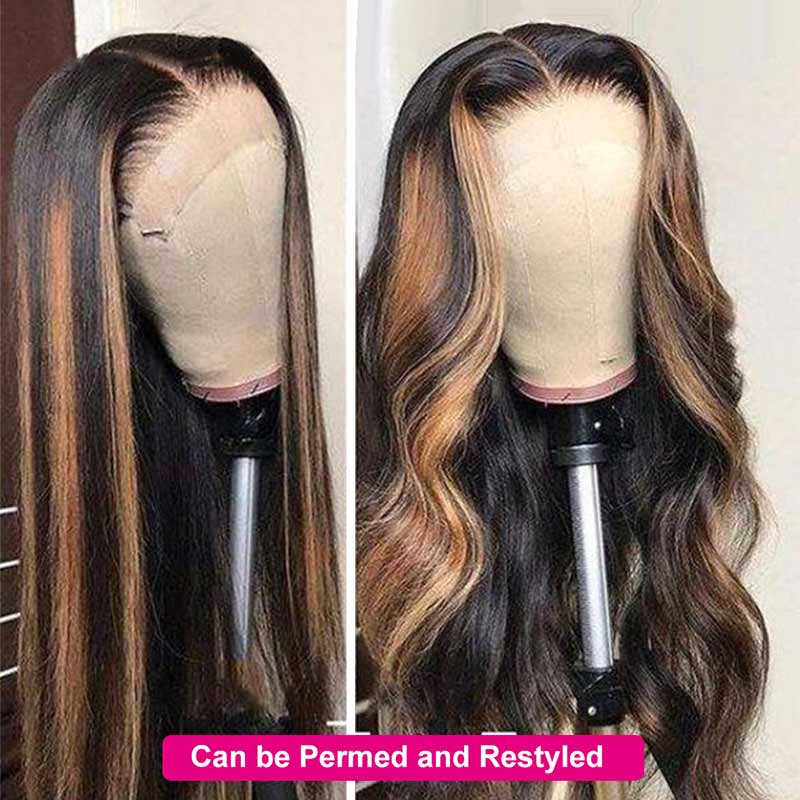 Ali Annabelle Ombre Highlight Brown Honey Blonde Premade Straight Lace Front Human Hair Wigs