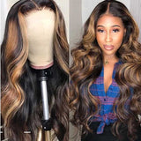 Ali Annabelle Highlight Brown Honey Blonde Ombre Wig 4/27 Body Wave Long Lace Front Human Hair Wigs