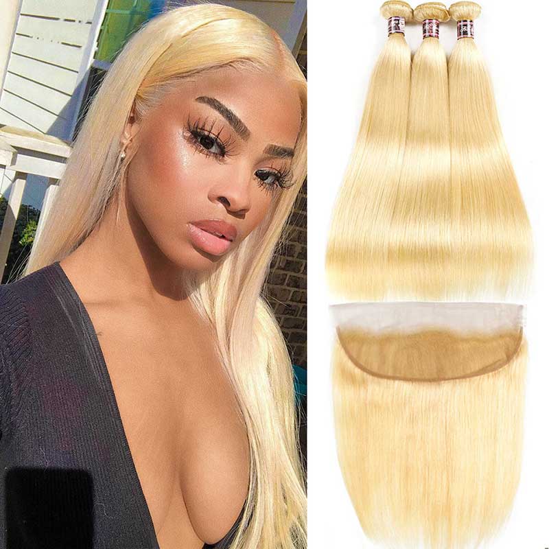 Ali Annabelle Honey Blonde Hairstyles Long Hair Bundles Straight Human Hair Weave with Frontal