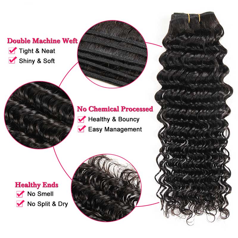 Ali Annabelle Deep Wave Human Hair Bundles With Lace Frontal Black Hairstyles