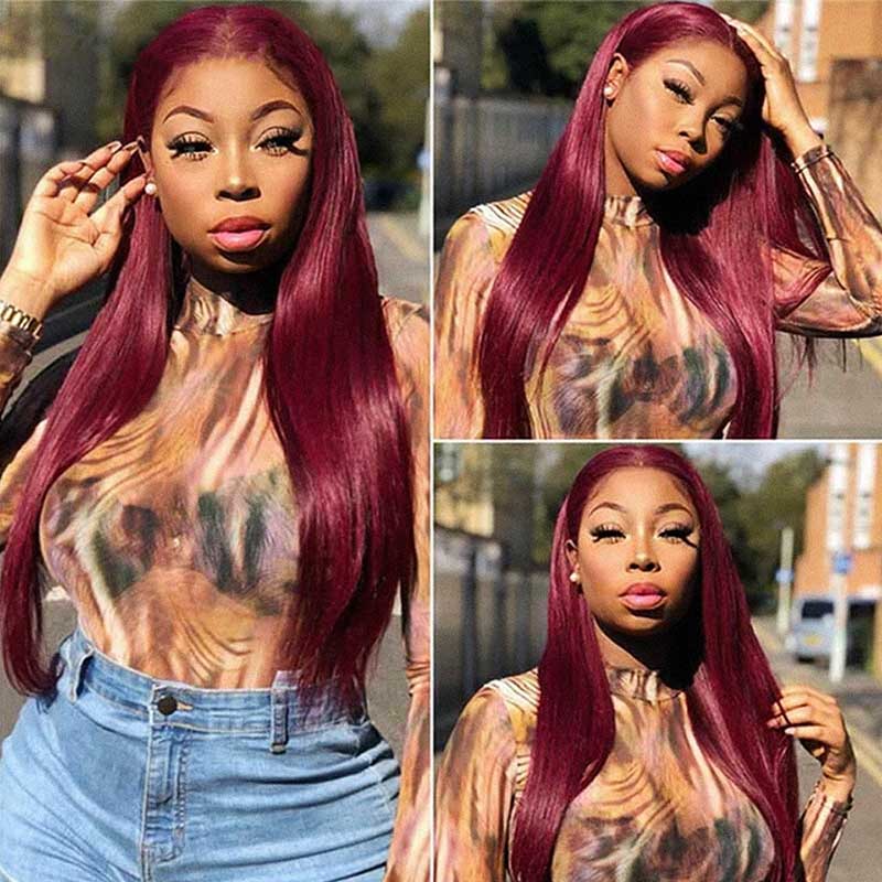 Ali Annabelle 4x4 Burgundy Red PrePlucked 99J Lace Closure Human Hair Wigs