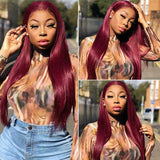 Ali Annabelle 4x4 Burgundy Red PrePlucked 99J Lace Closure Human Hair Wigs