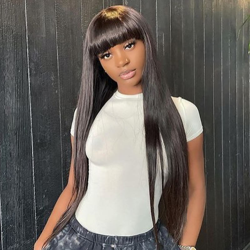 Ali Annabelle 13x4 Straight Lace Front Human Hair Wigs with Bangs 150% Density