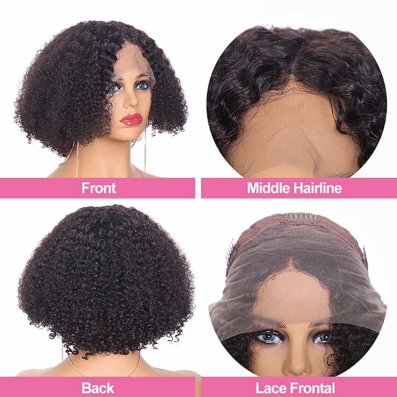 Ali Annabelle Short Kinky Curly Bob Lace Front Wigs Pre-Plucked Blunt Cut Bob Wig