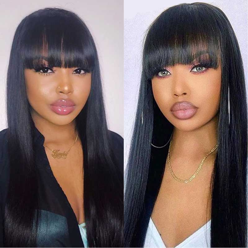 Ali Annabelle Brazilian Full Machine Made Straight Human Hair Wigs With Bangs