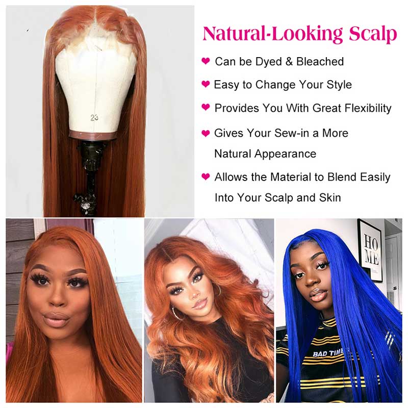 Ali Annabelle 4x4 Ginger Orange Brazilian Straight Lace Closure Human Hair Wigs