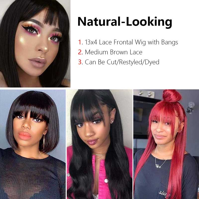 Ali Annabelle 13x4 Straight Lace Front Human Hair Wigs with Bangs 150% Density