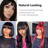 Ali Annabelle 13x4 Straight Lace Front Human Hair Wigs with Bangs 150% Density