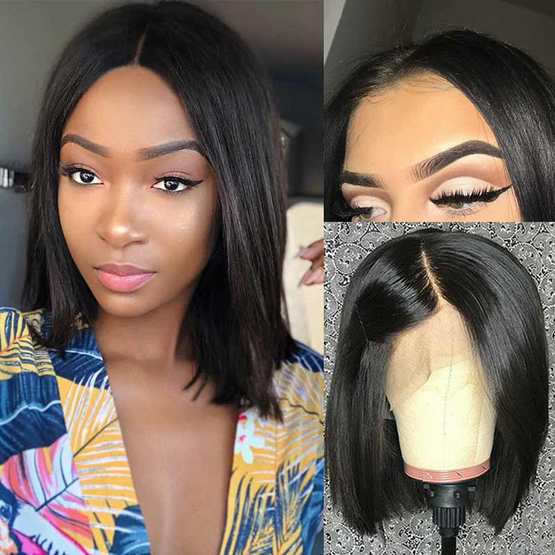 Ali Annabelle Peruvian Pre Plucked Straight Short Bob Lace Front Human Hair Wigs