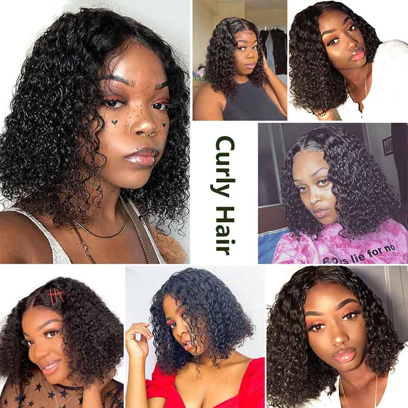 Ali Annabelle T Part Pre Plucked Short Curly Blunt Cut Bob Human Hair Wigs