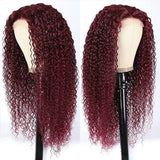 Aliannabelle 99J Burgundy Colored 13x4 Transparent Lace Front Wigs Curly Hair Human Hair Wig 180% Density