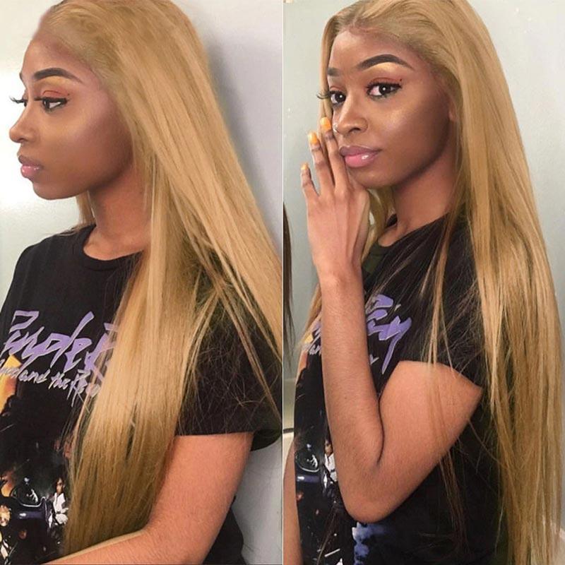 Ali Annabelle 27 Color Caramel Blonde Straight Human Hair Wigs Premade 4x4 Lace Closure Wig For Women