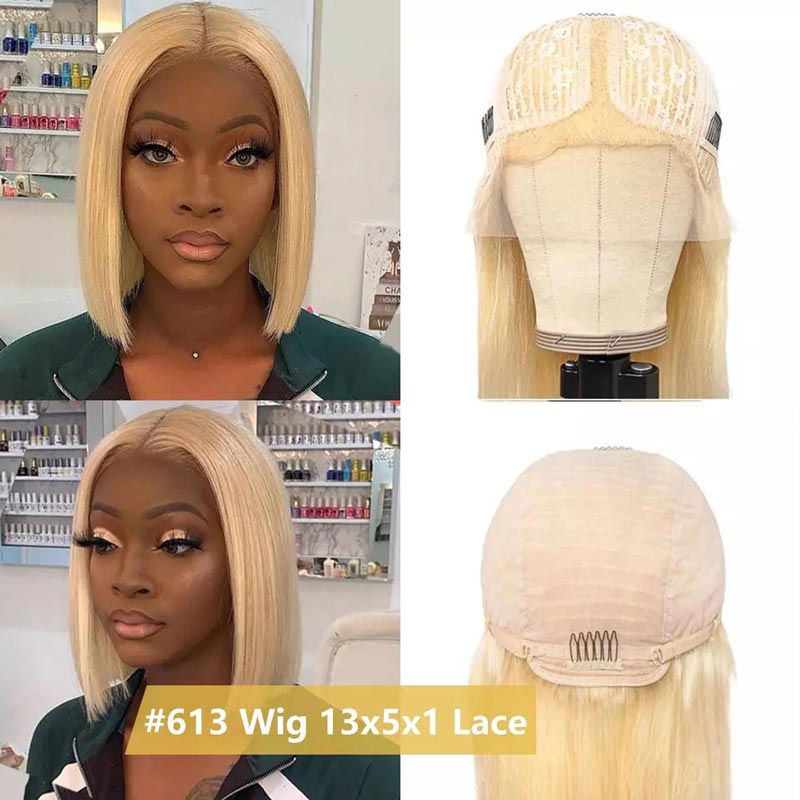Ali Annabelle Honey Blonde Blunt Cut Bob Straight Lace Front Human Hair Wigs 613 Short Bob Wig
