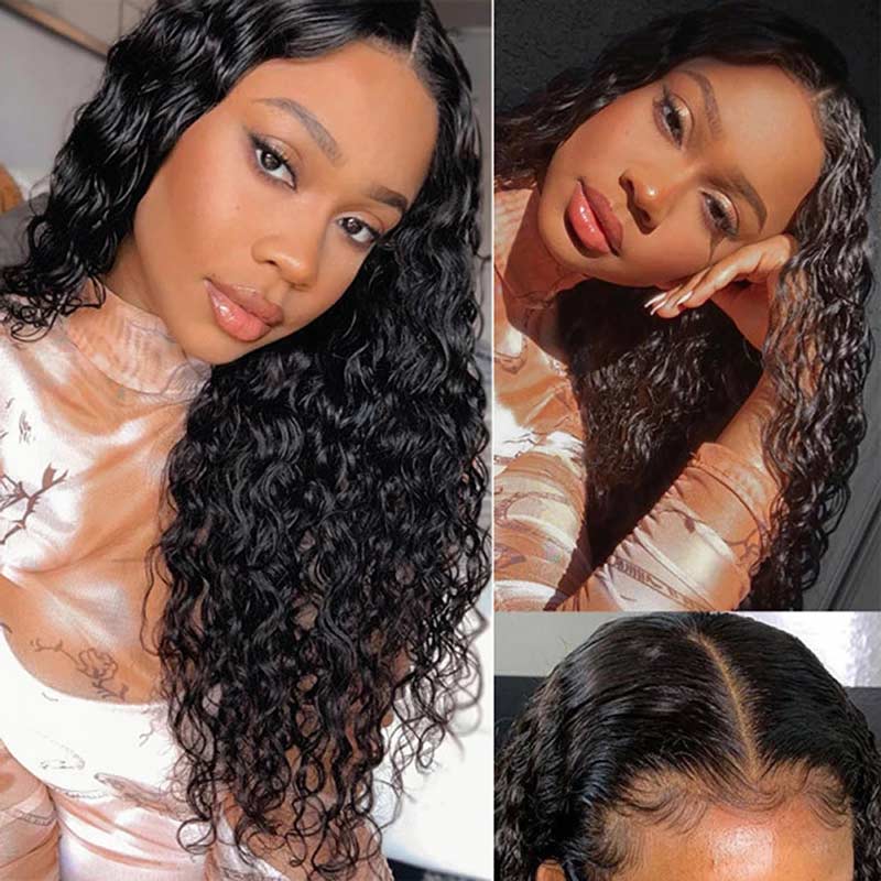 Ali Annabelle Middle Part Deep Wave Human Hair Wigs Long Deep Part Lace Front Wigs