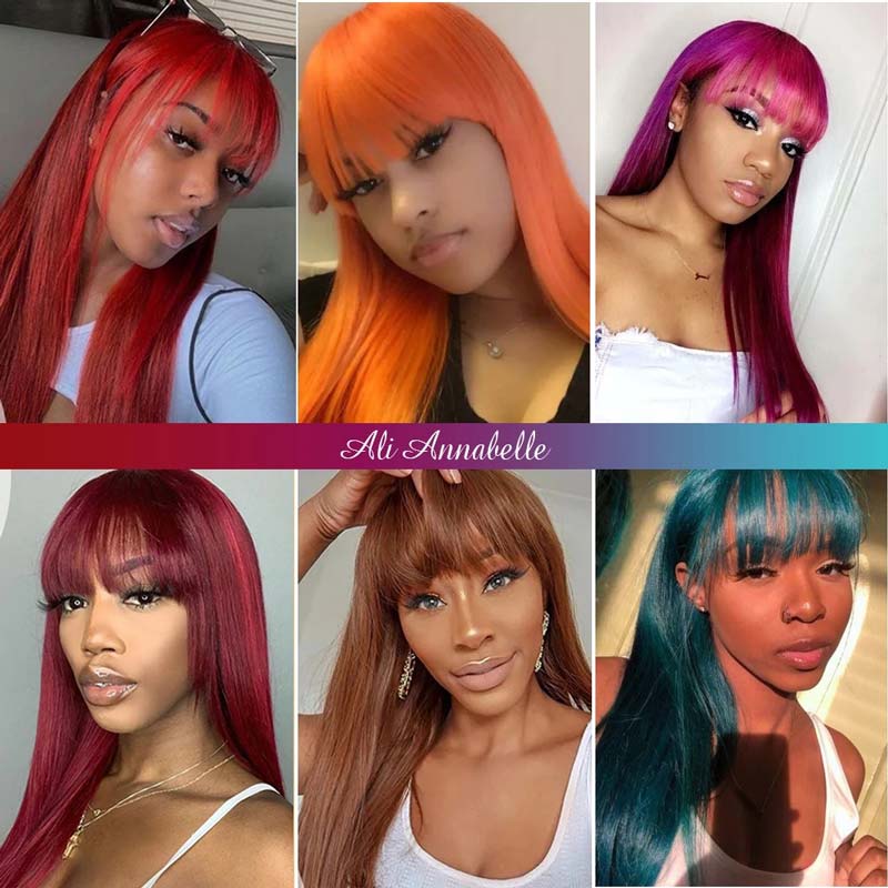 Ali Annabelle 613 Honey Blonde Glueless Straight Human Hair Wigs With Bangs Full Machine Made Wig