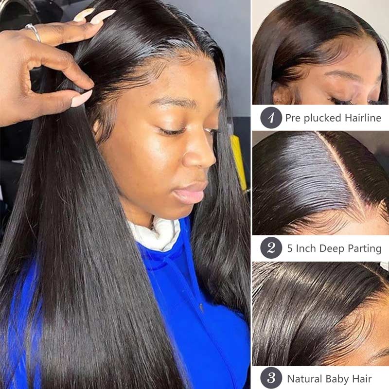 Ali Annabelle T Part Long Straight Human Hair Wigs Pre Plucked Lace Part Wig