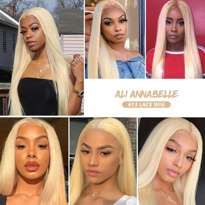 Ali Annabelle 613 Honey Blonde Wig Straight Human Hair Wigs 4x4 Pre Plucked 5x5 Lace Closure Wig