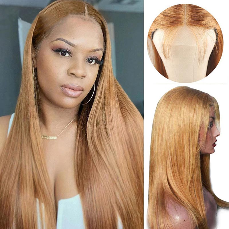 Ali Annabelle 27 Color Caramel Blonde Straight Human Hair Wigs Premade 4x4 Lace Closure Wig For Women