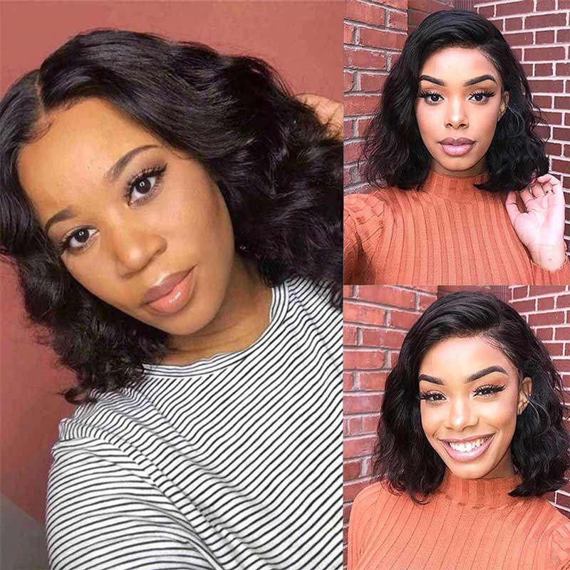 Ali Annabelle Body Wave T Part Short Bob Wig Lace Front Human Hair Wigs For Women 12A Grade
