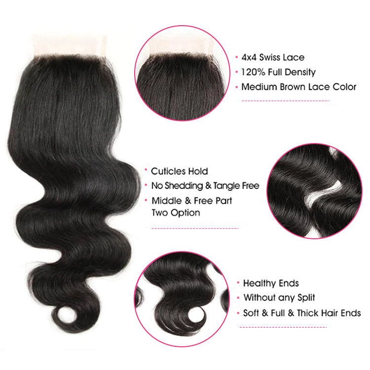 Ali Annabelle Brazilian Body Wave 2 Bundles With a 4x4 Lace Closure Brazilian Weave And Closure
