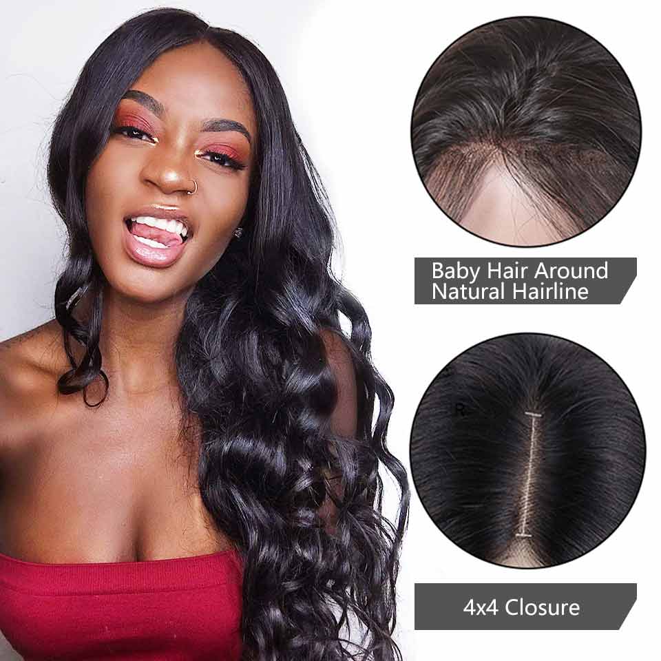 Ali Annabelle Brazilian Body Wave Pre-Plucked 4x4 Lace Closure Human Hair Wigs