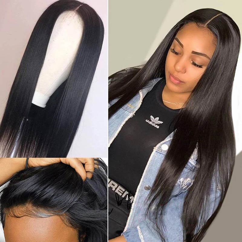Ali Annabelle T Part Long Straight Human Hair Wigs Pre Plucked Lace Part Wig