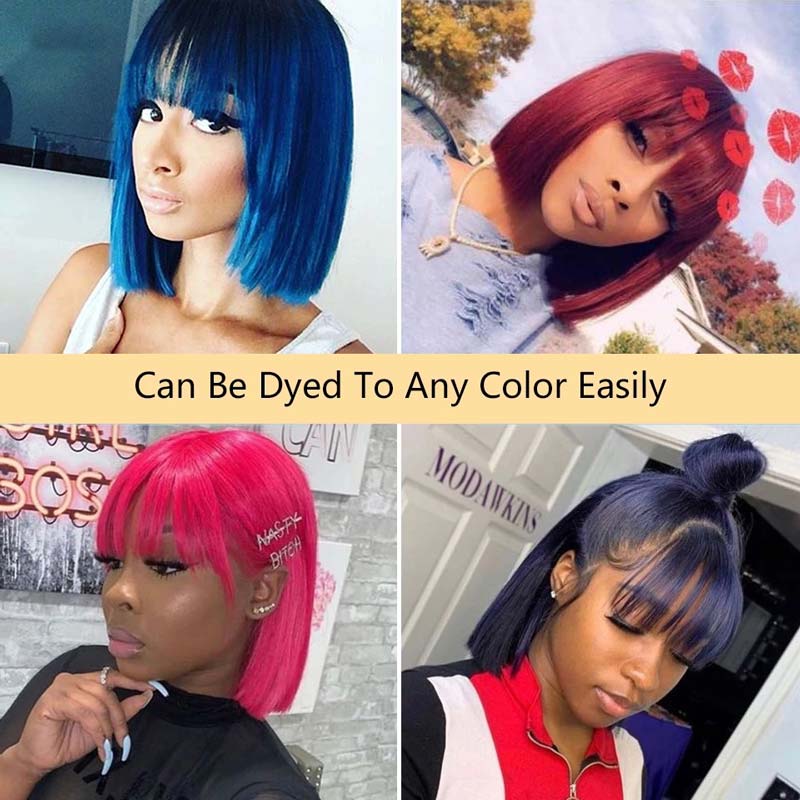 Ali Annabelle Blonde Straight Human Hair Wig with Bangs 613 Glueless Non Lace Short Bob Wigs