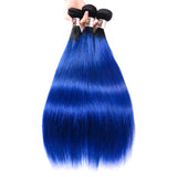 Ali Annabelle 1B/Blue 3 Bundles Virgin Straight Human Hair Weave Two Tone Color Ombre Brazilian Hair