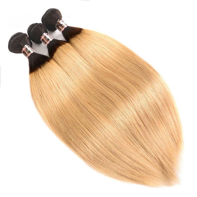 Ali Annabelle 1B/27 Straight Virgin Human Hair Extensions 3 Bundles Dark Roots Ombre Brazilian Hair